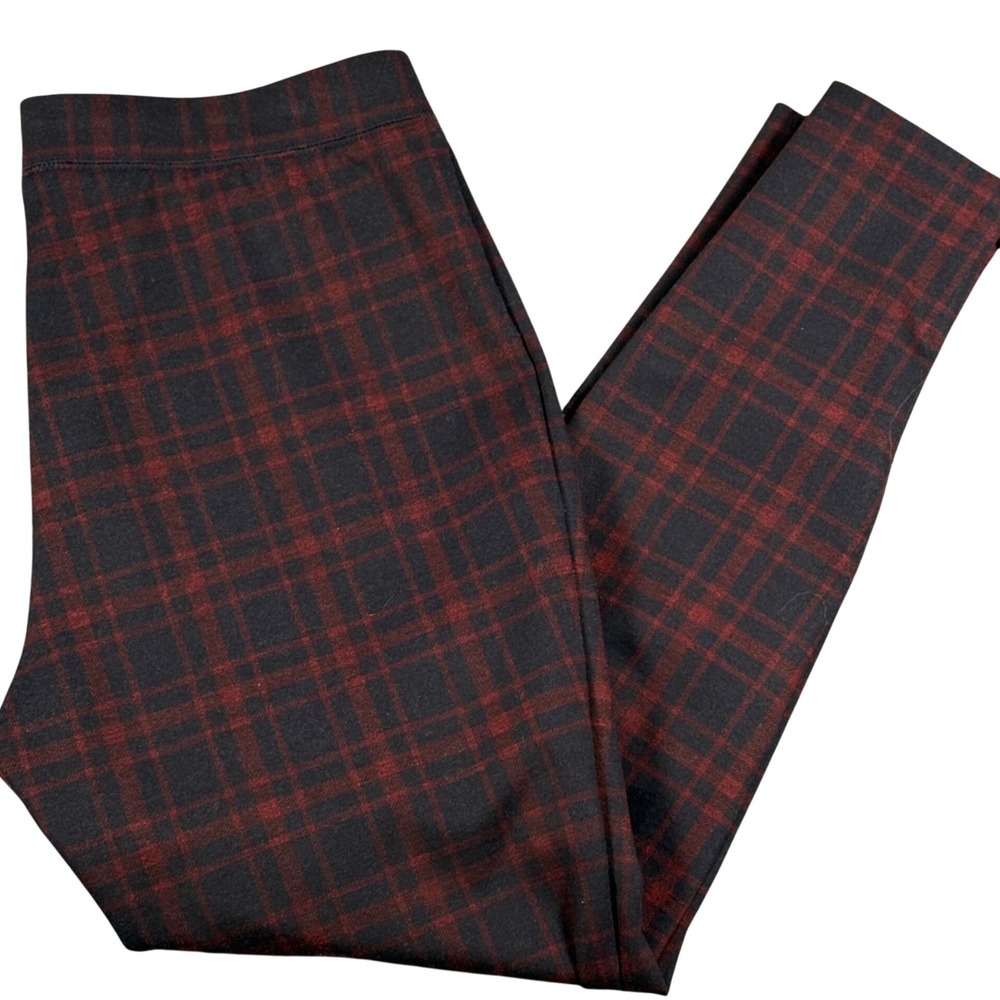 Retro Talbots Mp‎ Soho Legging Tartan Buffalo Plaid Pull On Ankle Zip Pants Knit